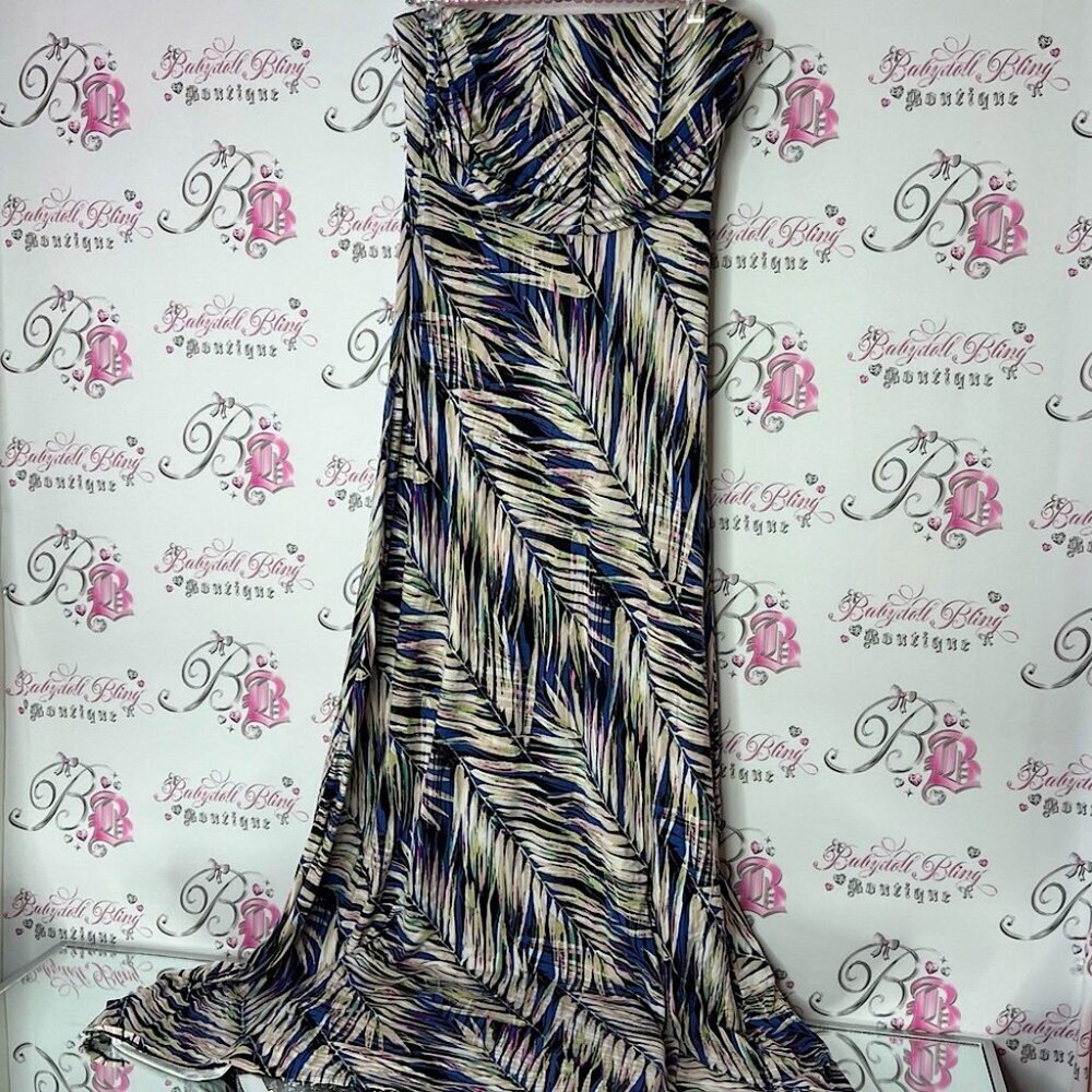 Banana Republic dress strapless tropical leafs floral Ruched Strapless Gown